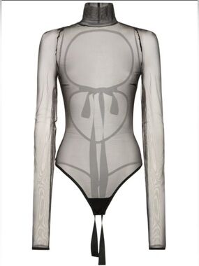 Nensi Dojaka Black Open Back Turtleneck Mesh Bodysuit XS NWT